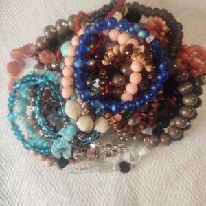 Assorted Blue & Pink Beaded Stretch Bracelets - Women’s Jewelry
